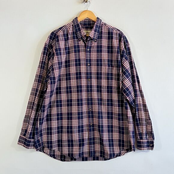 Eddie Bauer Other - Eddie Bauer Mens XL Shirt Maroon Navy Plaid Long‎ Sleeve Button Front Cabincore